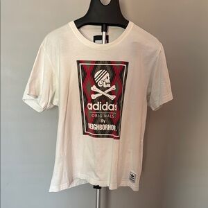 VINTAGE 2014 ADIDAS ORIGINALS BY NEIGHBORHOOD GRAPHIC WHITE T-SHIRT